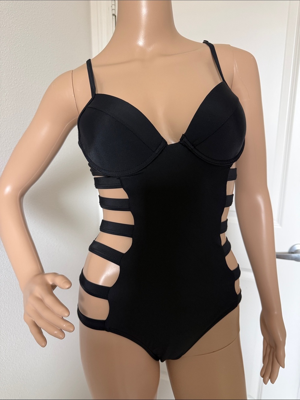 Black Strappy Cutout One-Piece Swimsuit
